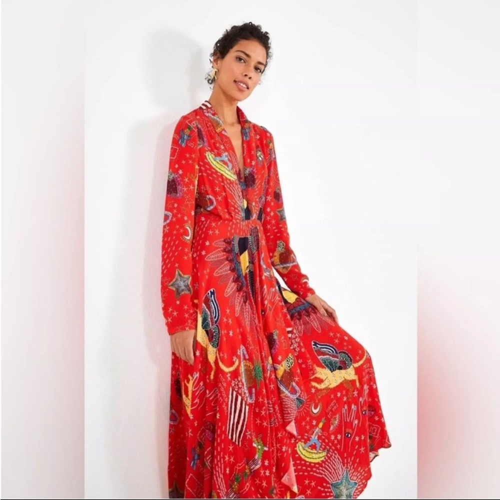 FARM Rio Carnival Long Sleeve Maxi Red Dress